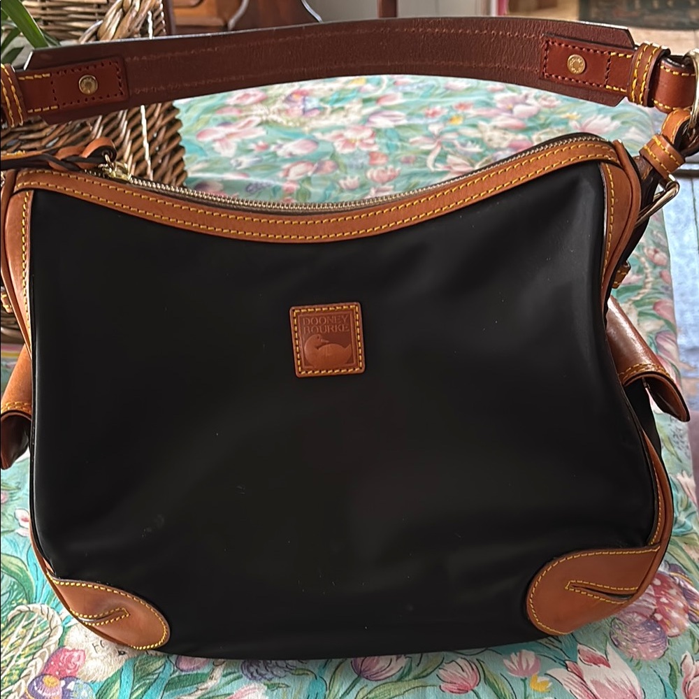 Dooney & Bourke Black and Brown Leather Trim Bag